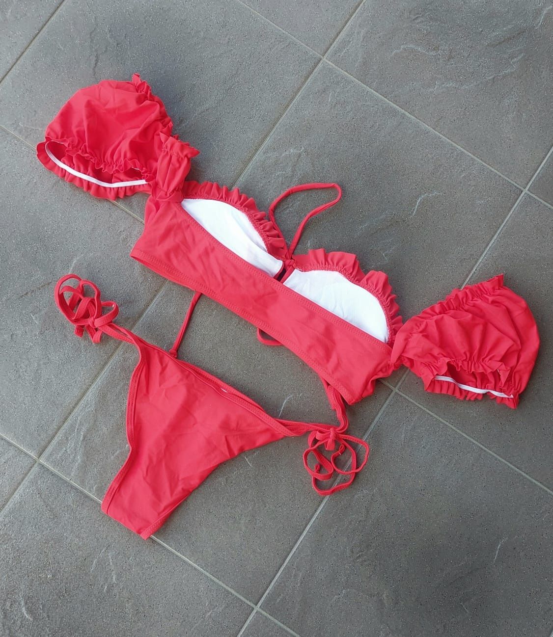 Strój kąpielowy bikini push up falbanka hiszpanka wiązany S/M Nowy