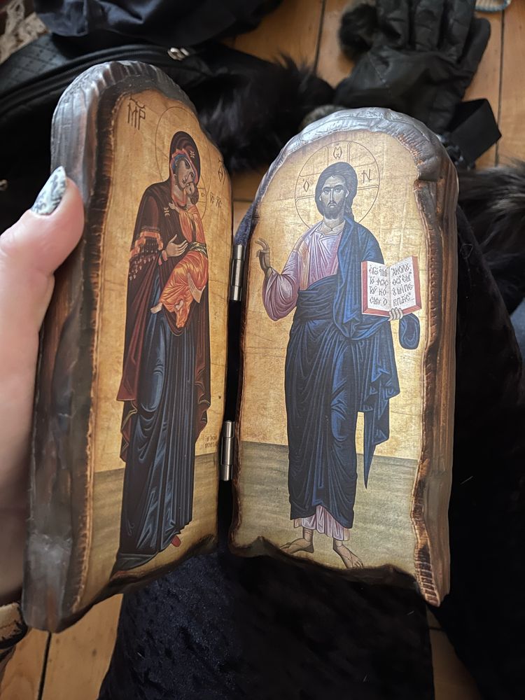Jezus maryja ikona drewno relikwia obrazek swiety