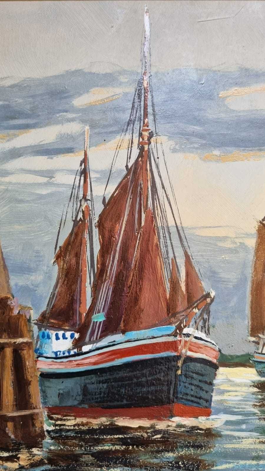 Łodzie w porcie, miniatura, Wilhelm Hoffmann ur. 1897 - zm. 1986