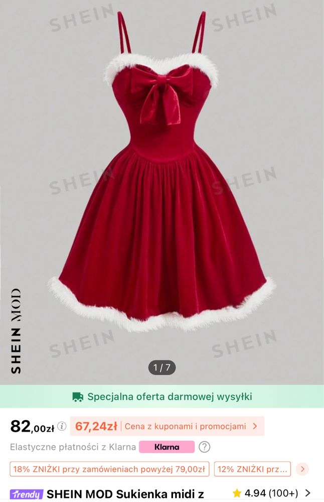 Shein. Sukienka świąteczna noworoczna midi z aksamitu.
