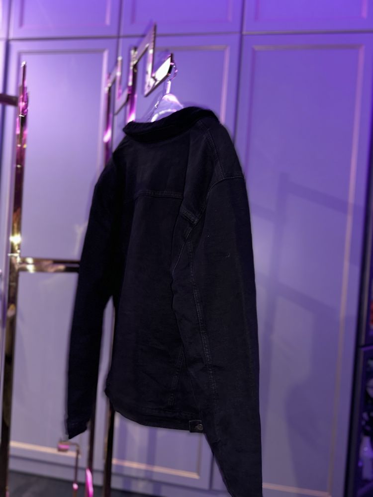 Мужская черная джинсовая куртка DG утепленная джинсовка шерпа зима