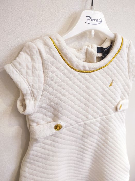 Biała elegancka dzianinowa sukienka krótki rękaw / na chrzest