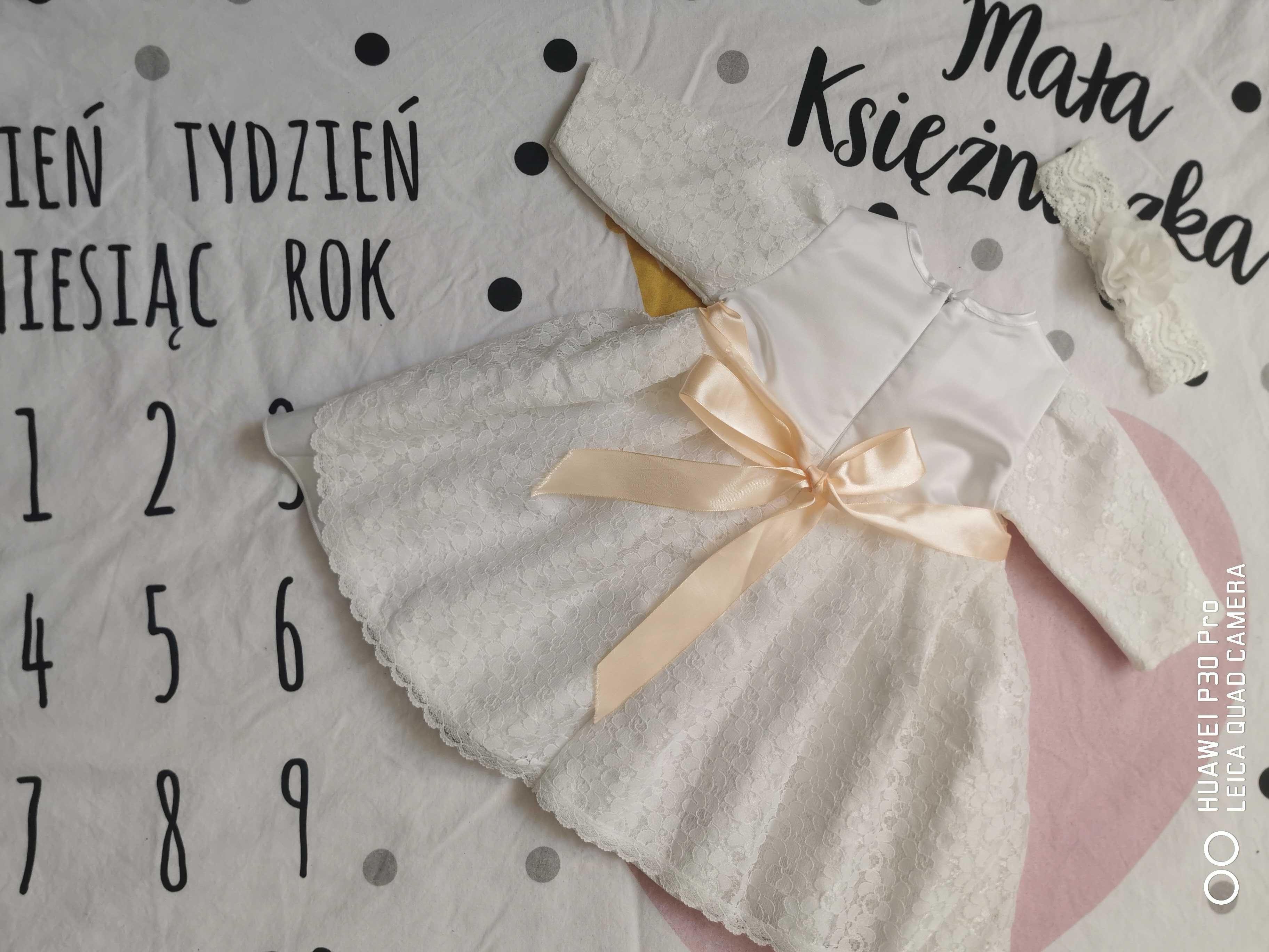 zestaw komplet na chrzest wesele rozmiar 68 sukienka sweterek opaska