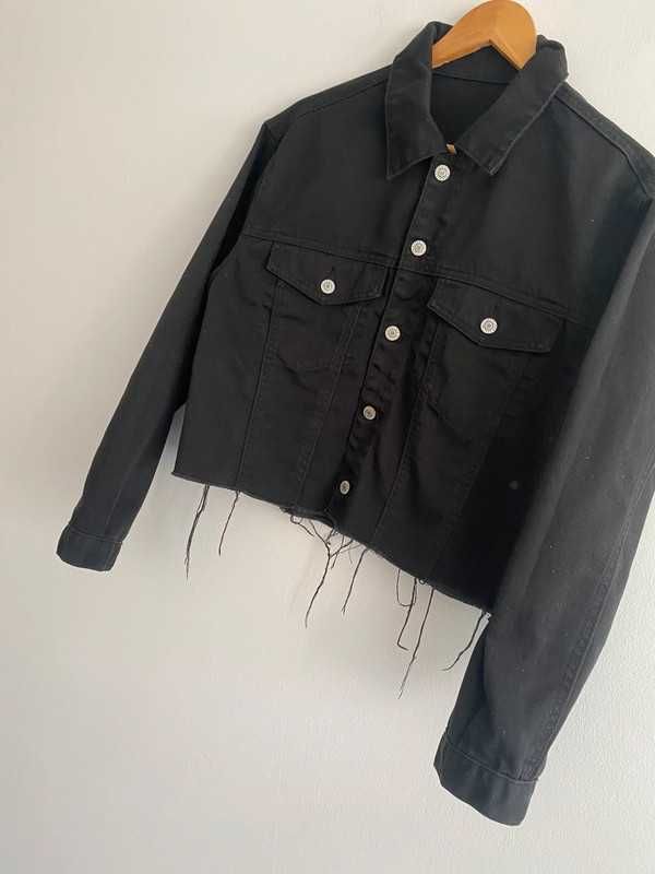 Czarna jeansowa kurtka krótka John Galt S 36 koszula Brandy Melville
