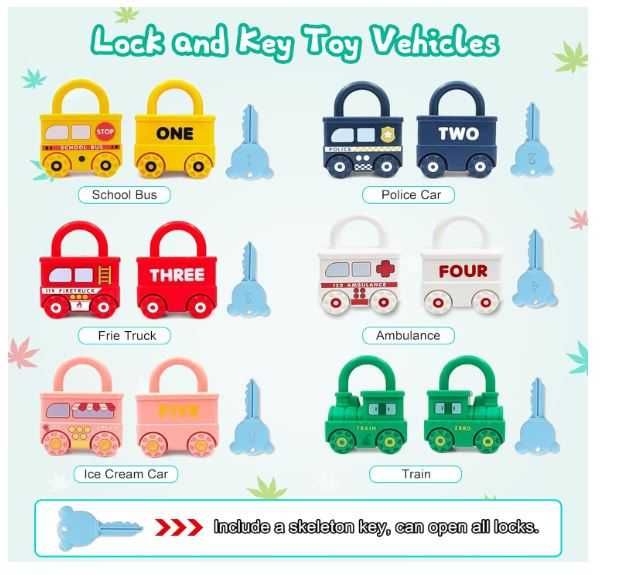 Zabawka edukacyjna, pociąg z kluczami do dopasowania