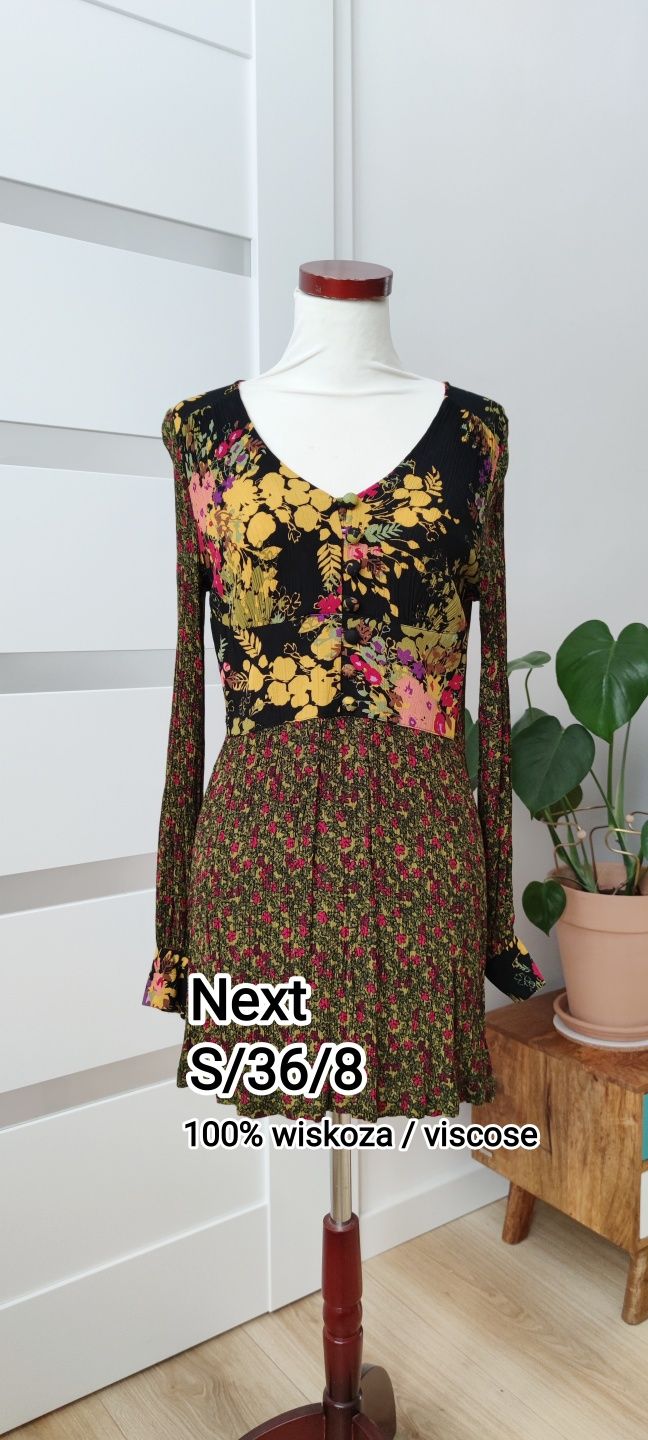 Sukienka z długim rękawem lub tunika Next S/36/8 czarna w kwiaty