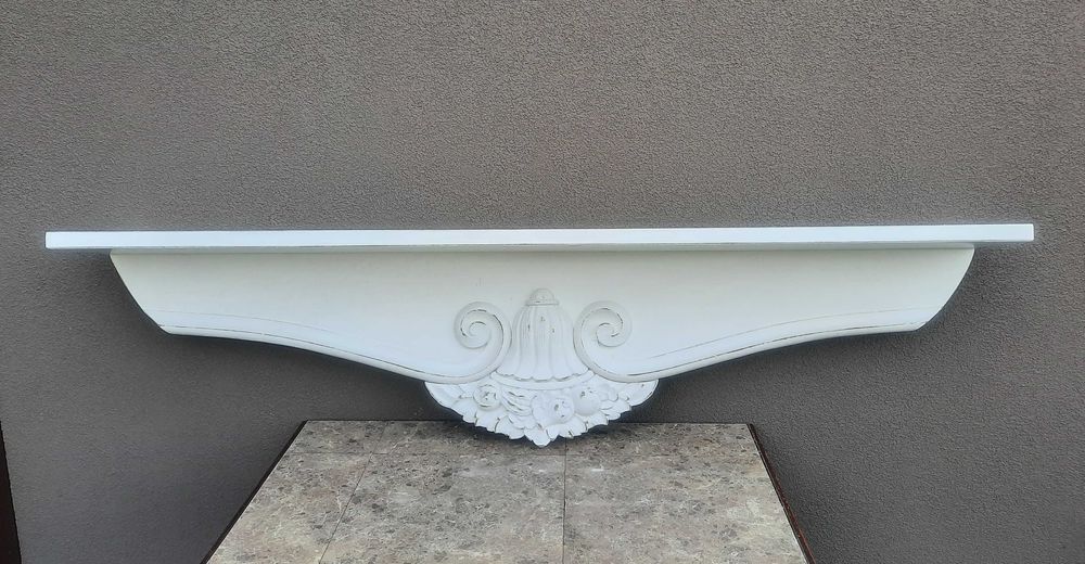 Stara półka 141cm rzeźbienia biała przecierana shabby chic D055