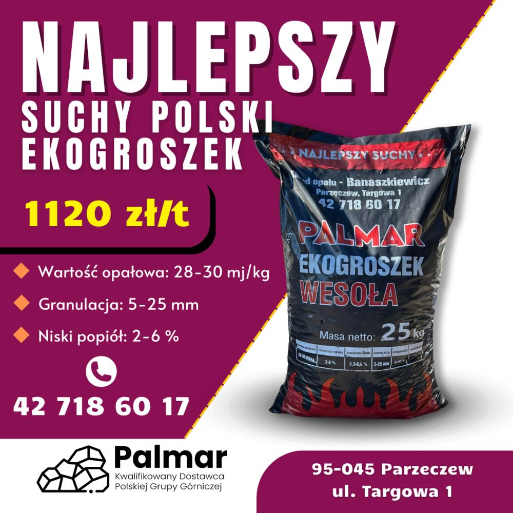 Polski węgiel ekogroszek 28-30mj wysokokaloryczny wesoła szeroki wybór