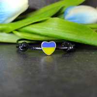 Шкіряний браслет чорний із патріотичною срібною намистиною Моя Україна