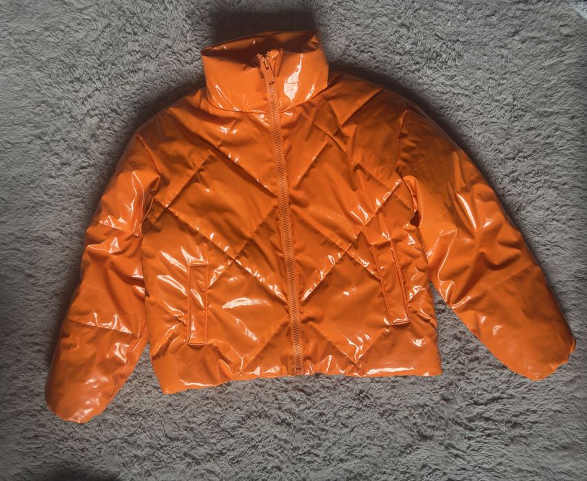 Kurtka lekierowana Pomarańczowa puffer puchowa pikowana kurtka