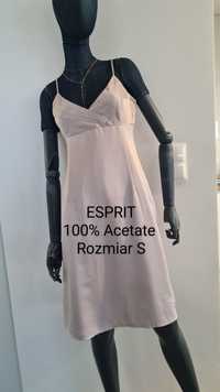 Sukienka Esprit 100% Acetate. Rozmiar S. Kremowa Złota Maślany. Wesele