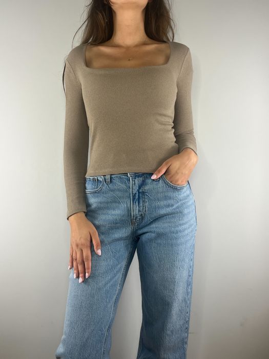 Bezowa nude bluzka z kwadratowym dekoltem Happiness Instanbul S/M