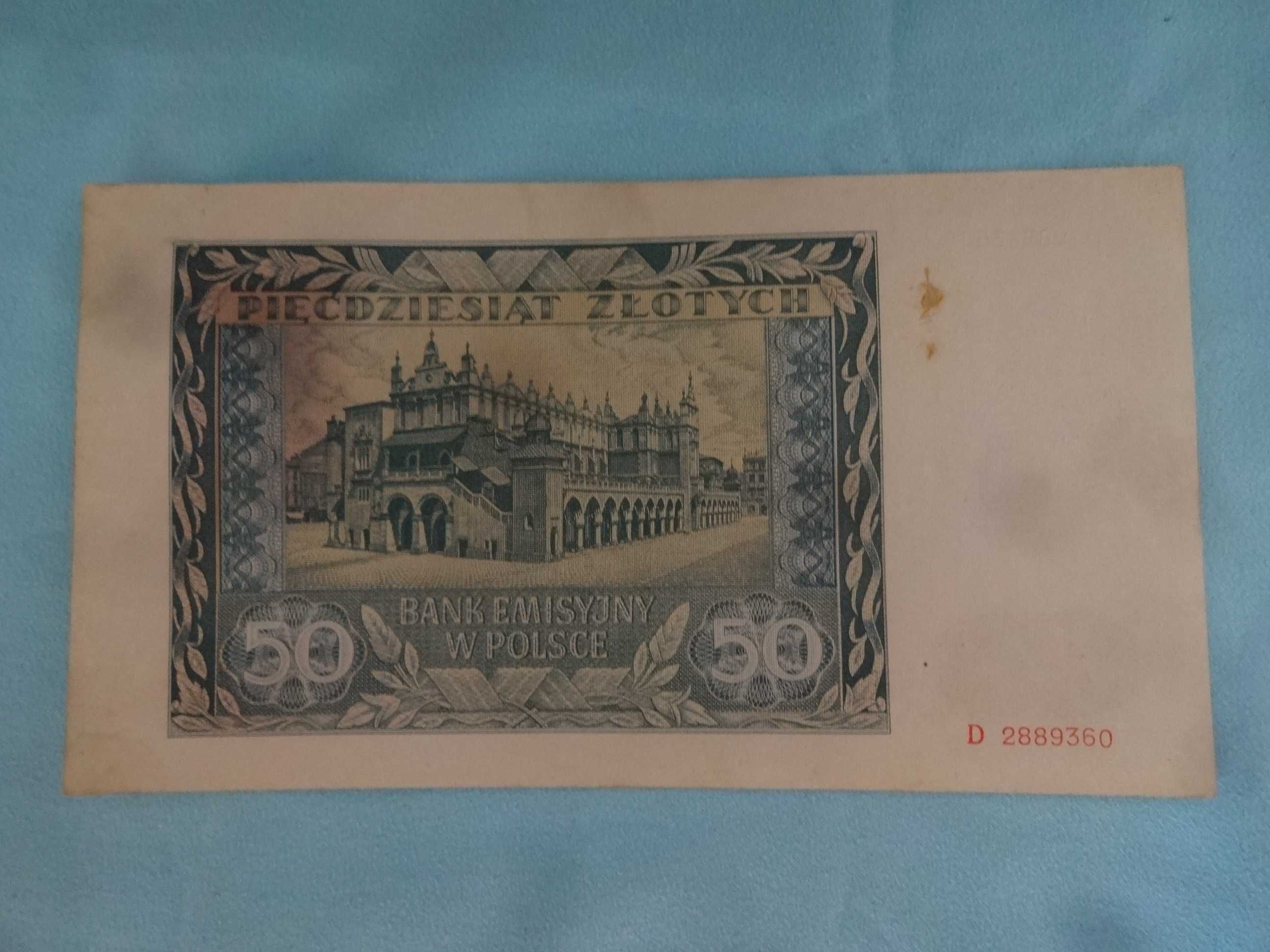 Banknot 50 Zlotych 1941 seria D (w bardzo dobry stan, jak na fotki)