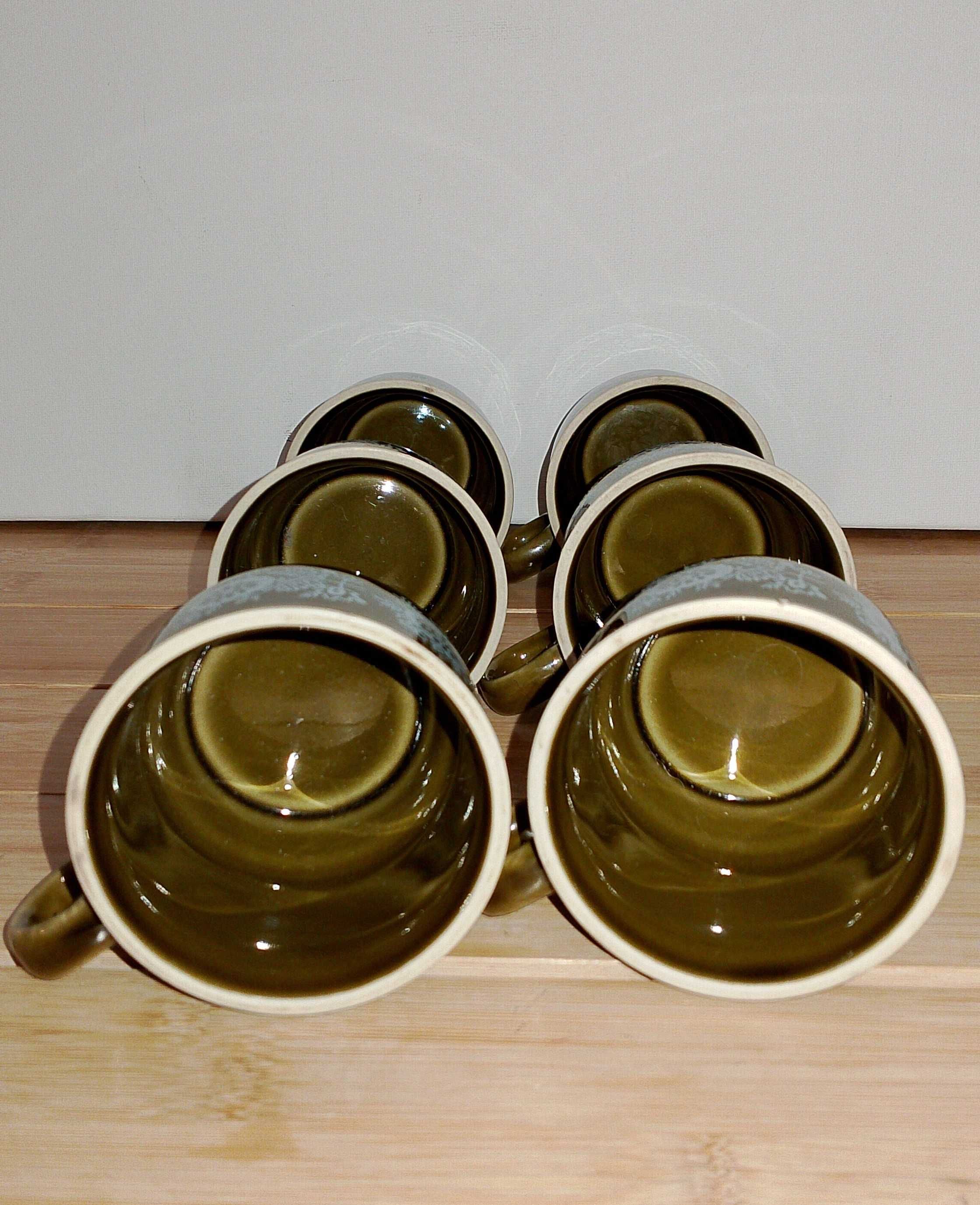 Piękne,Stare zielone filiżanki Pruszków 6 sztuk/ZielonyPorcelit/150 ml