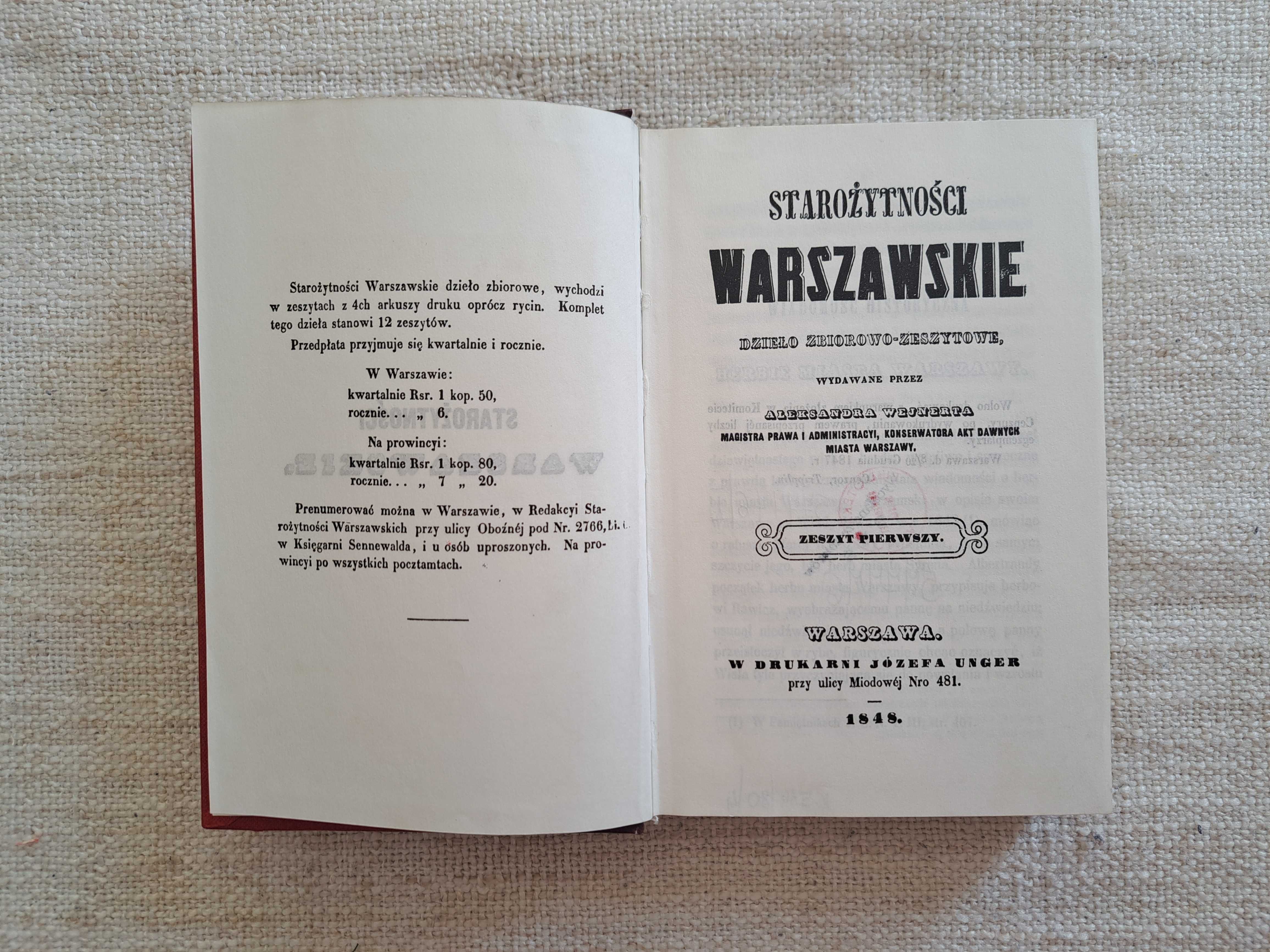 Starożytność Warszawy. Reprint z 1848 roku. Tom I - VI