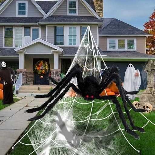 Włochaty Pająk Gigant Pajęczyna Tarantula  DEKORACJA NA HALLOWEEN