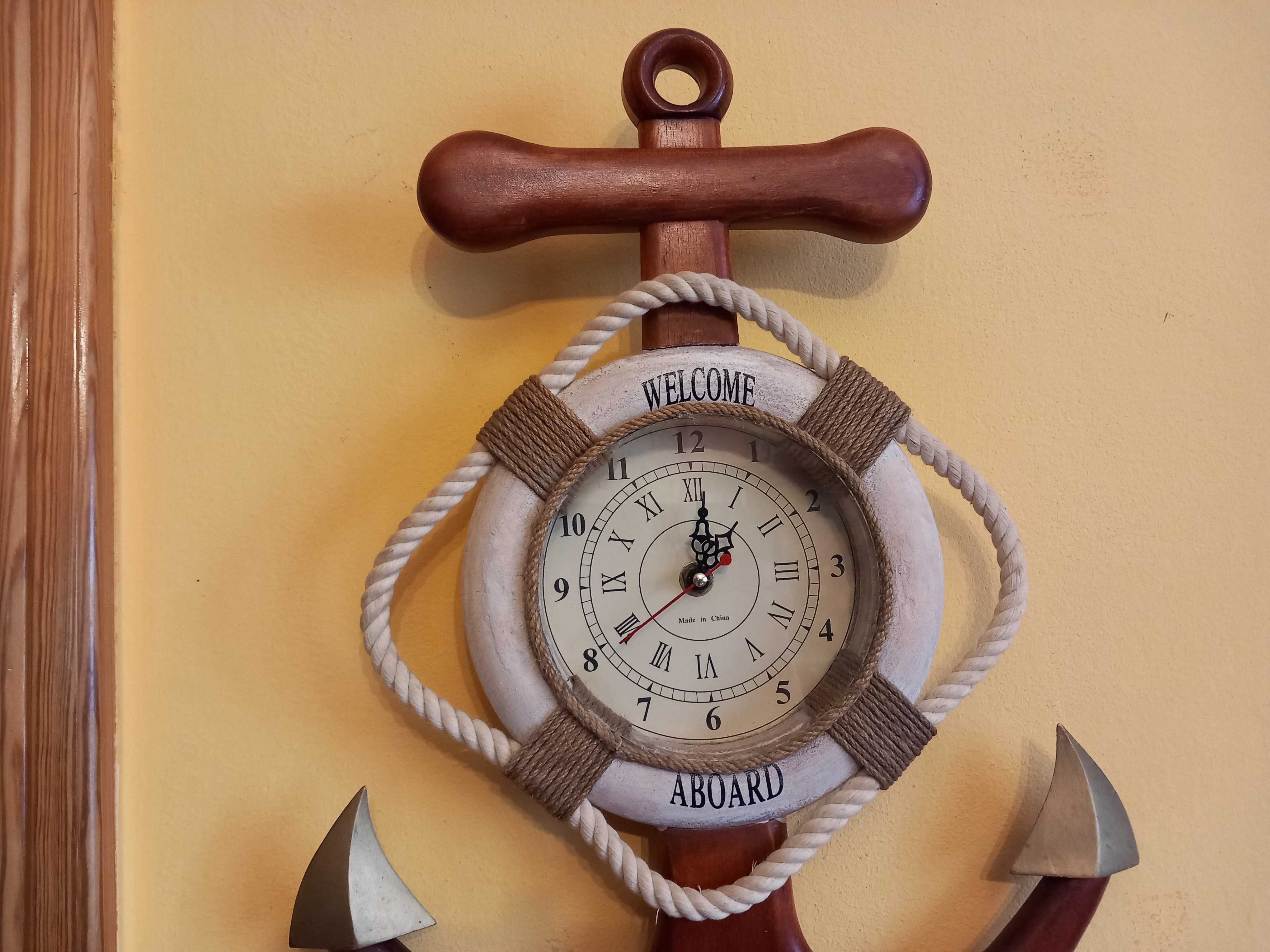Zegar ścienny motyw morski żeglarski kotwica i koło ratunkowe 45x33