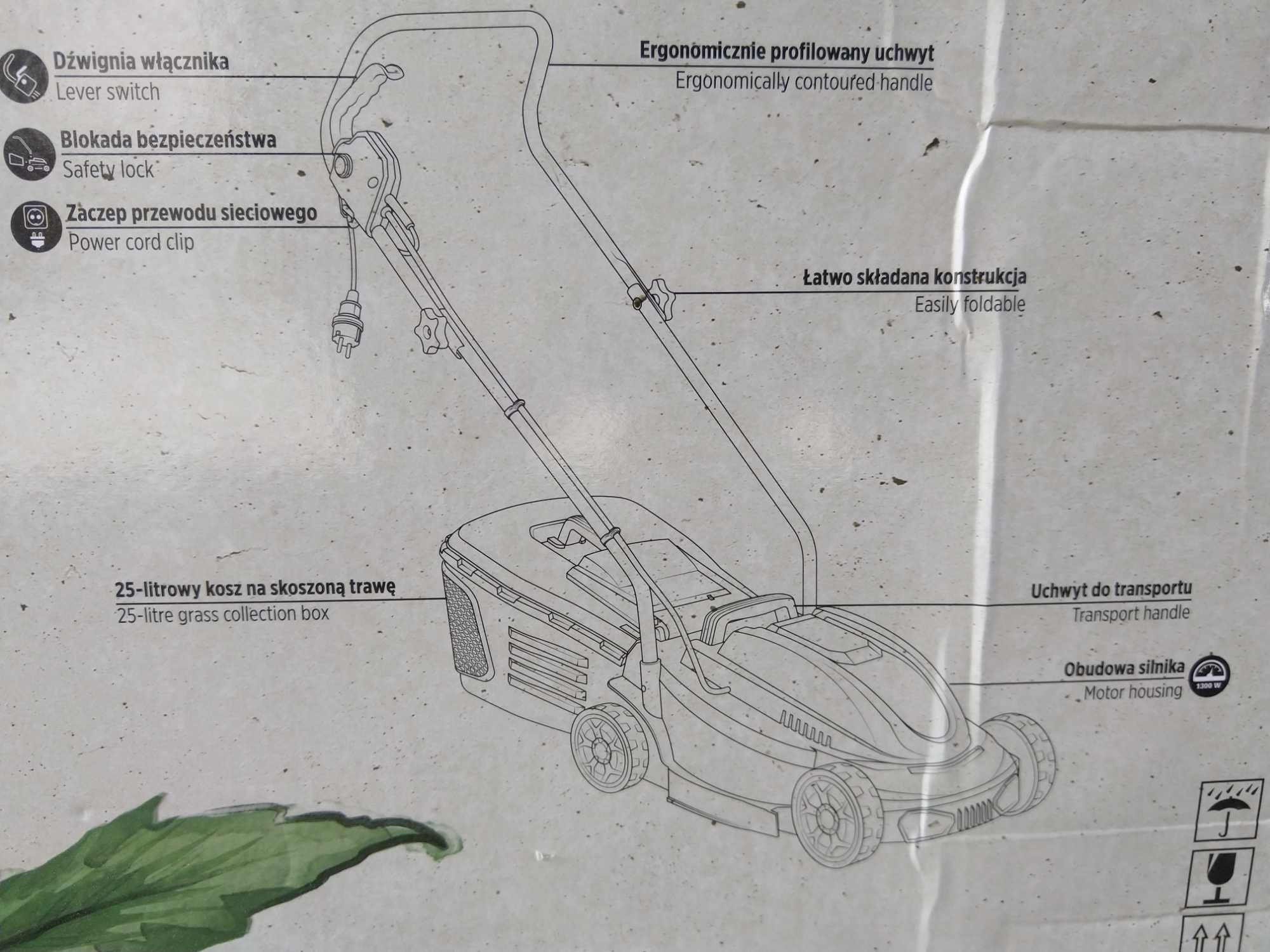 OKAZJA Kosiarka elektryczna regulowana ogrodowa 1300W z koszem