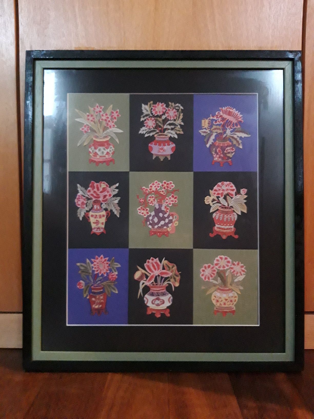 Quadro emoldurado com 9 recortes chineses tradicionais