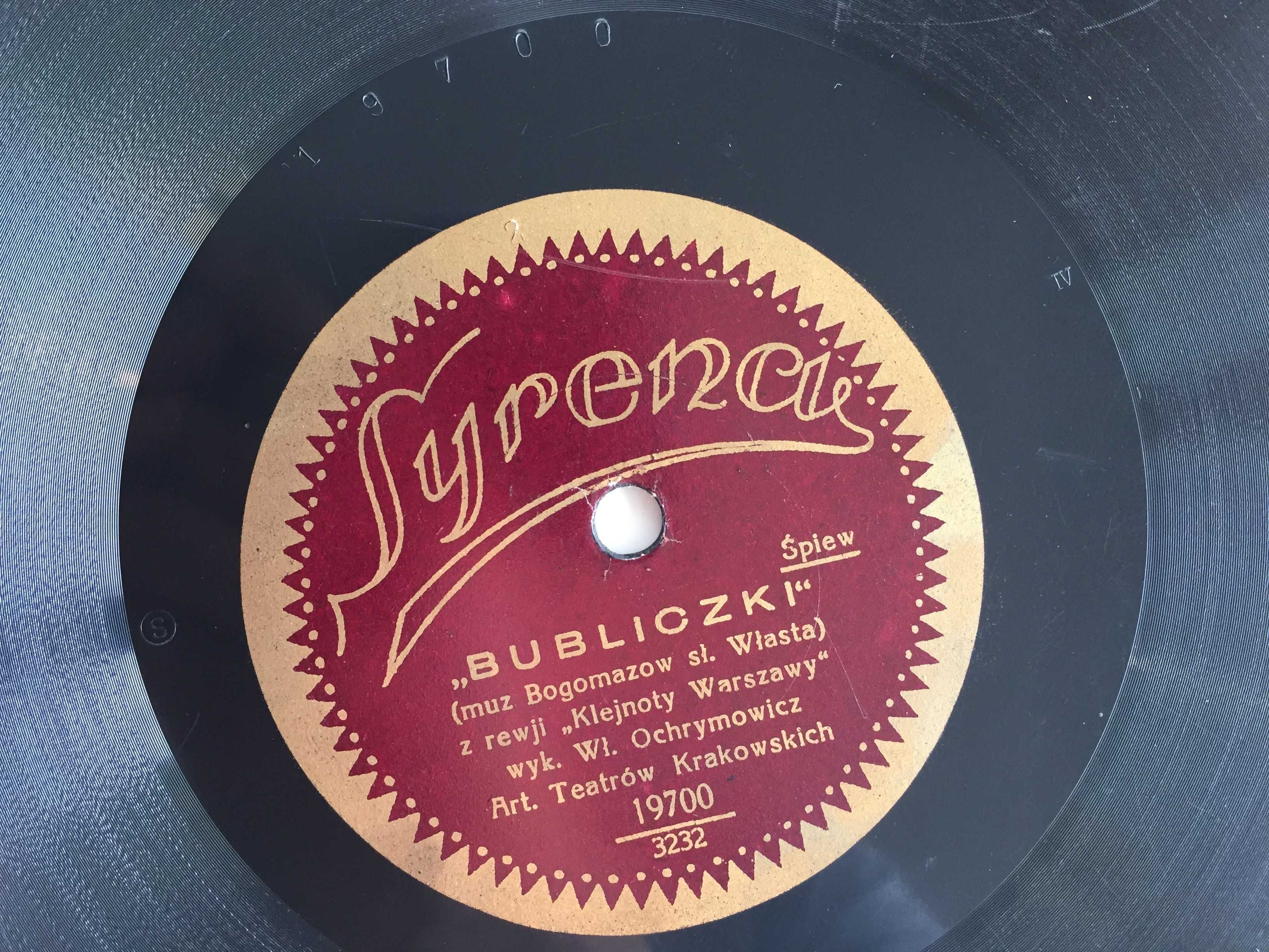 Płyty SZELAK Gramofon SYRENA-ELECTRO Przedwojenne Płyta POLSKA