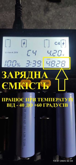 INR21700 42Р. КРАЩІі за Molicel P45В! Високотоковий акб 4500mАh. 70A