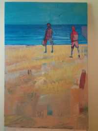 Obraz olejny na płótnie "Na plaży" Duży Tanio