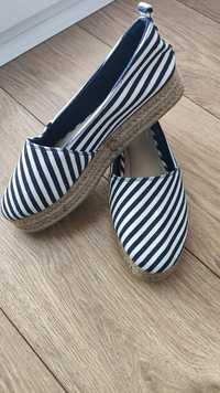 Espadryle, marynarski styl, platforma, wysoka podeszwa