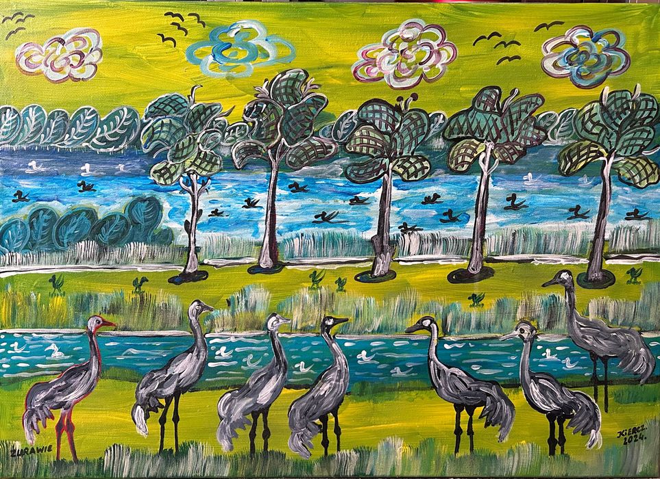 Obraz olejny 50x70 Jacek Kiercz Żurawie 2024