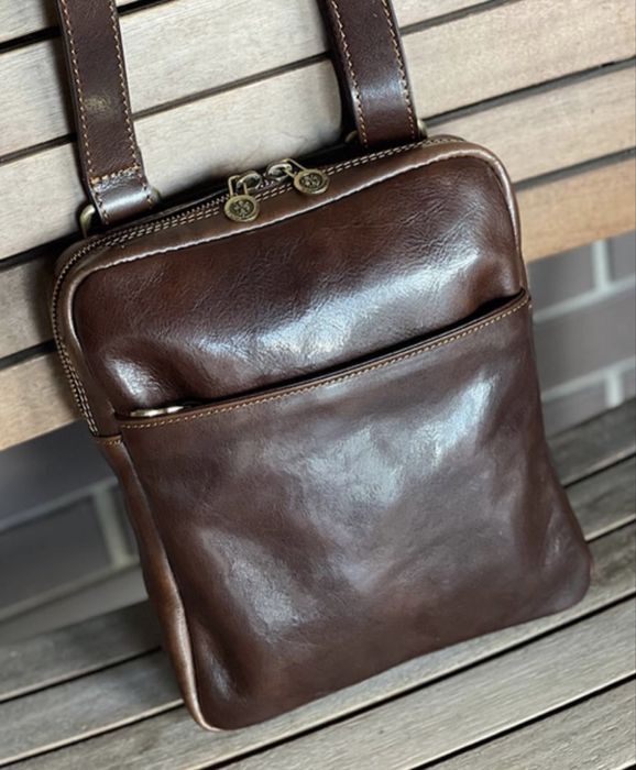 чоловіча сумка шкіряна коричнева чорна італійська Мужская сумка мессен