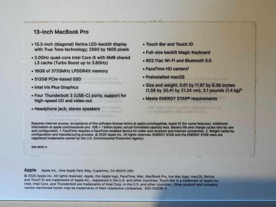 Macbook Pro 13" 2020 i5 2.0GHz/16Gb/512Gb Space Gray
