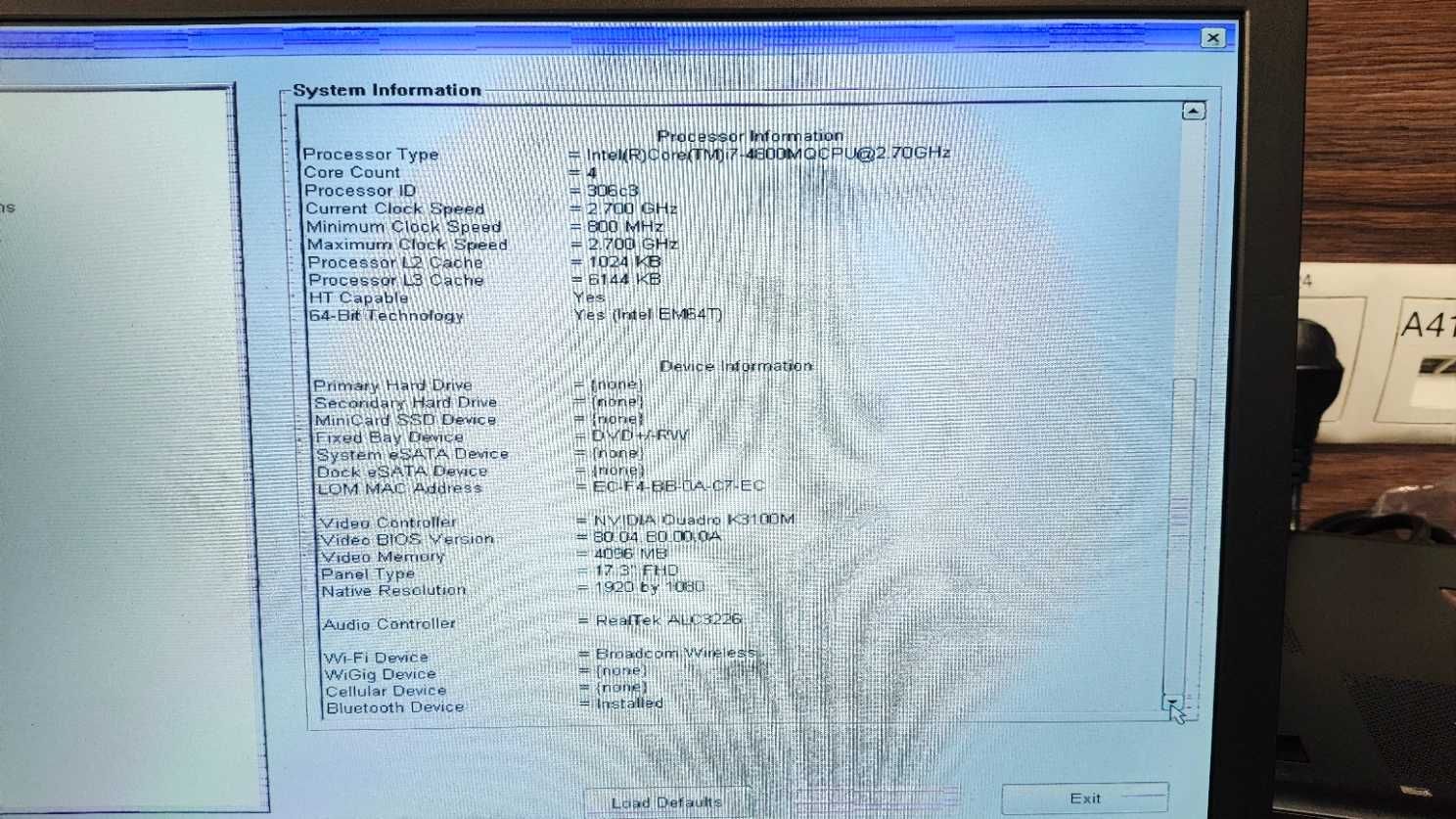 Laptop Dell Precision M6800 (uszkodzony) I7/0 RAM,SSD/Quadro K3100/W10