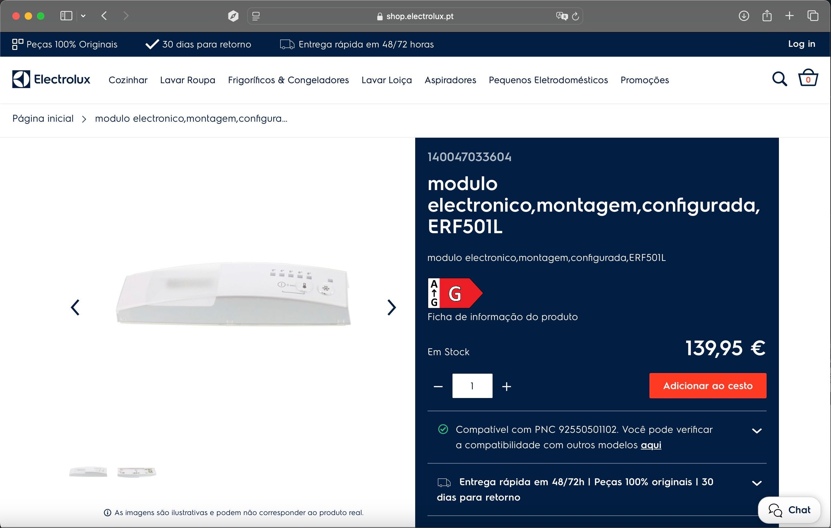 Modulo electronico e LED luz do frigorífico Electrolux/AEG/Zanussi