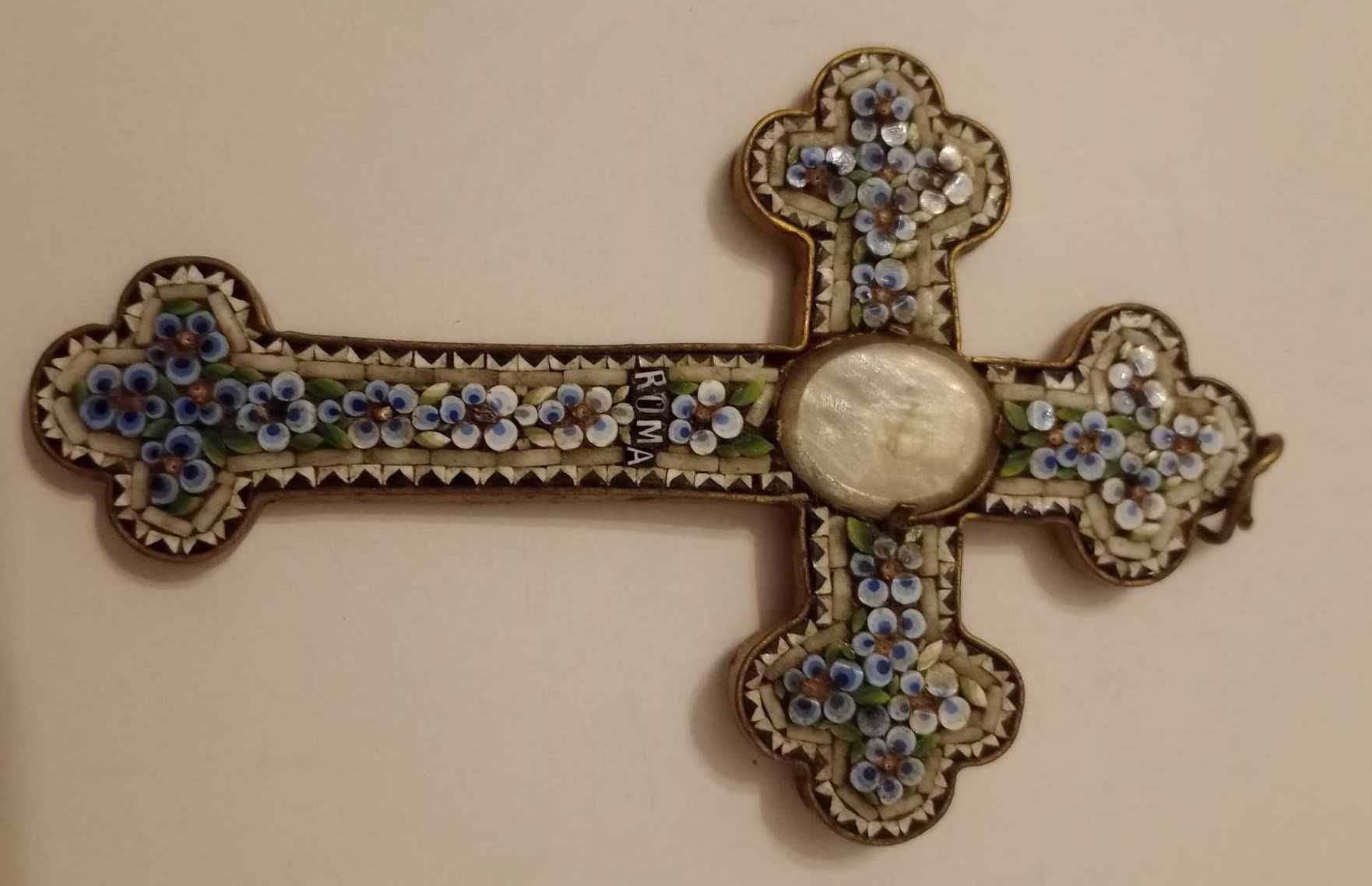 zabytkowy krzyż mozaika Pius X UNIKAT!