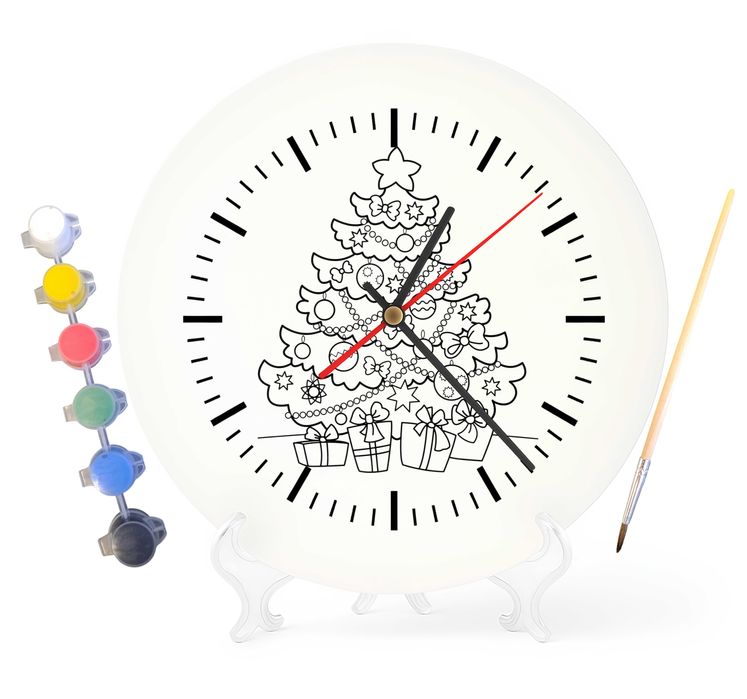 Дитячий набір для творчості годинник розмальовка Ялинка 30 см (Г0064)