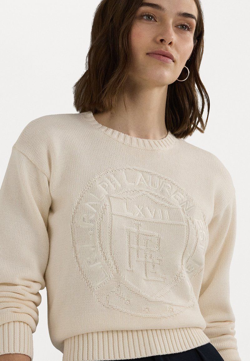 Sweter śmietankowy z dużym logo Lauren Ralph Lauren S