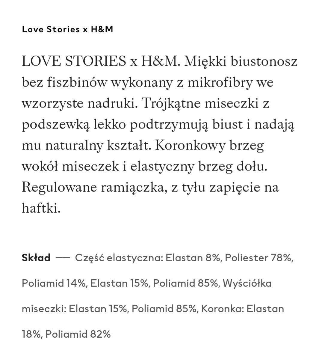 Nowy biustonosz H&M 34 XS edycja limitowana