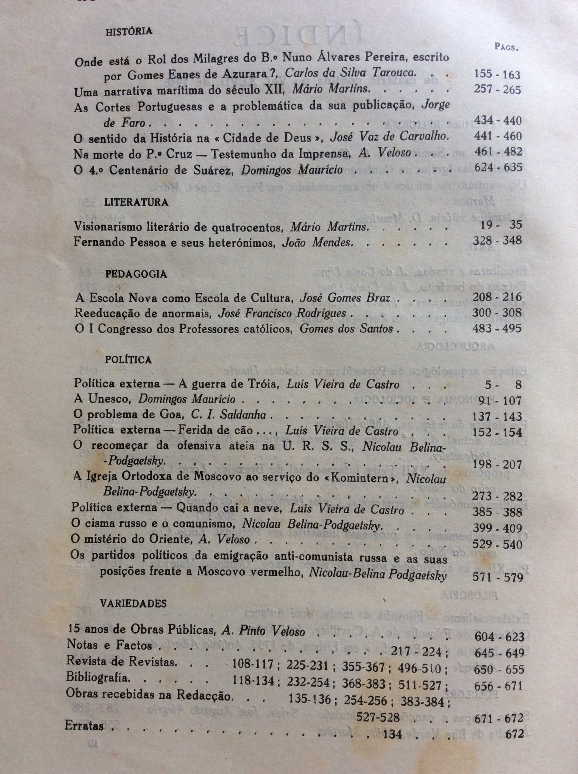 Brotéria - Revista de cultura contemp. Volume XLVII, 1948. Ver índices