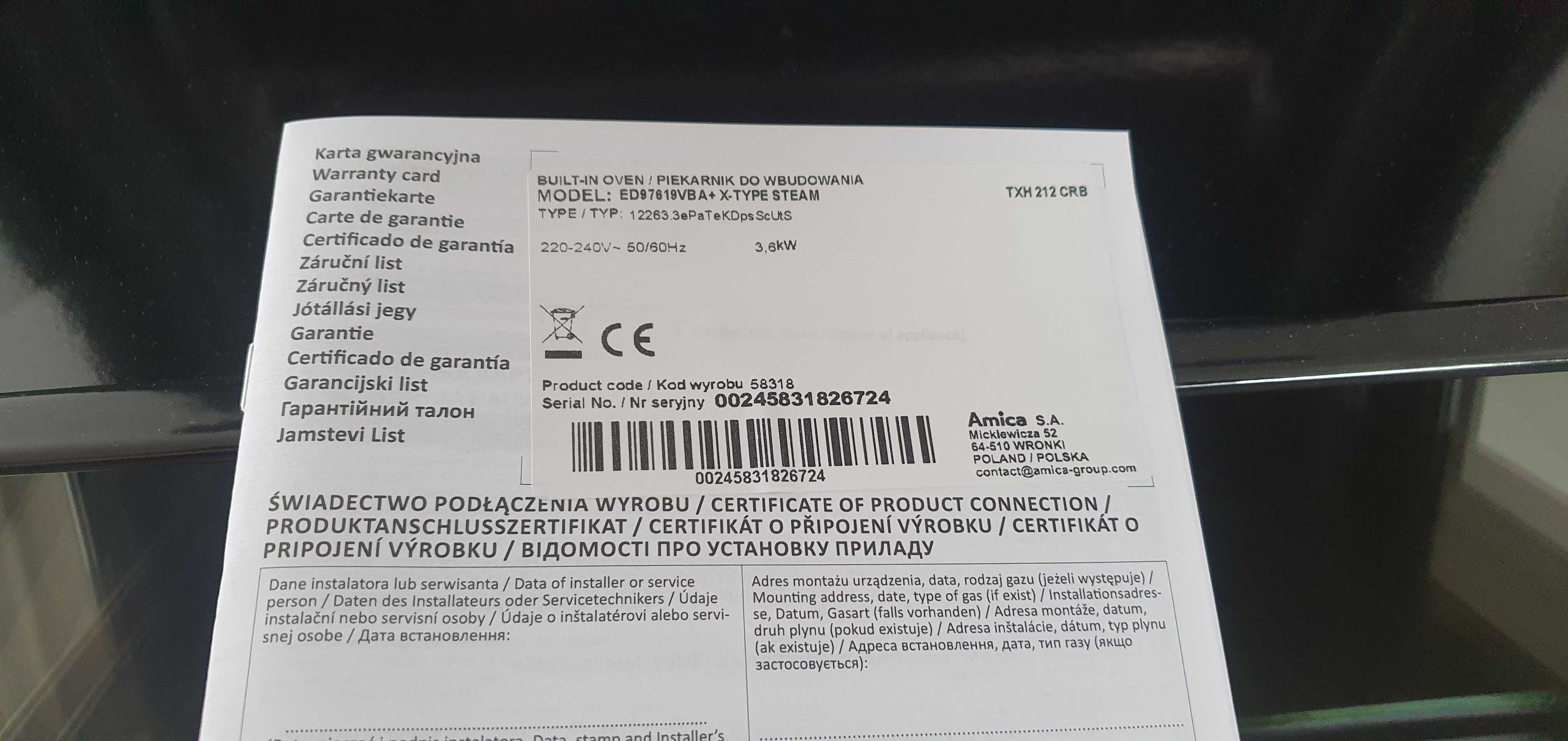 Nowy piekarnik Amica ED97619VBA+X-Type steam Gwarancja 23 miesiące