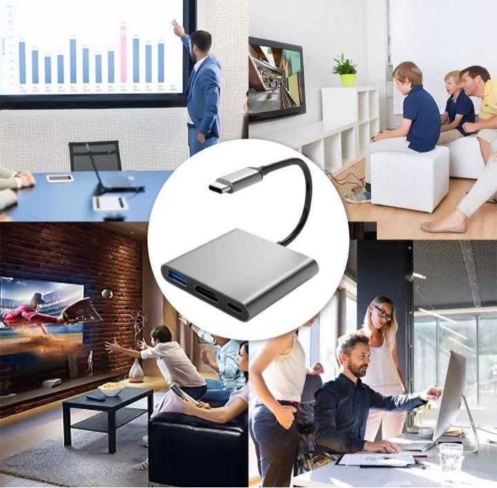 Адаптер Type-C - HDMI USB Hub ЮСБ хаб 3 в 1 Ідеальний для MacBook