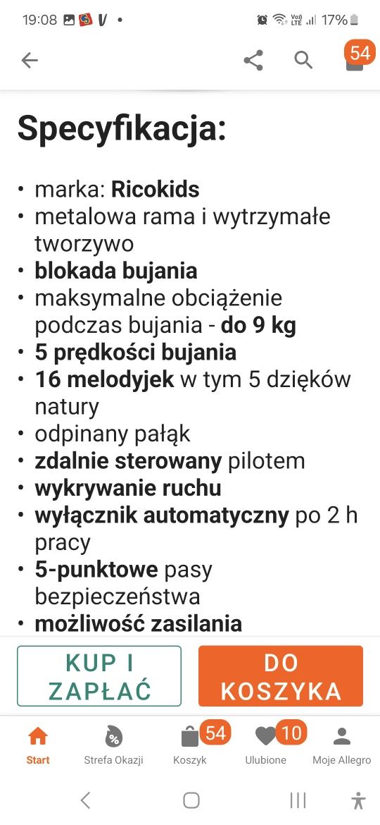 Elektryczny bujaczek ricokids