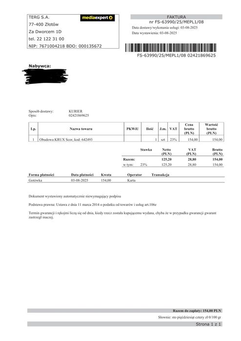 Obudowa KRUX Scor ATX z oknem jak nowa