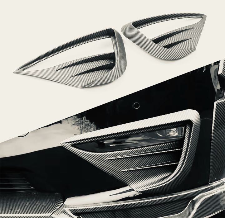Накладки Tesla Y на передній бампер ПТФ, карбон carbon, вставки, декор