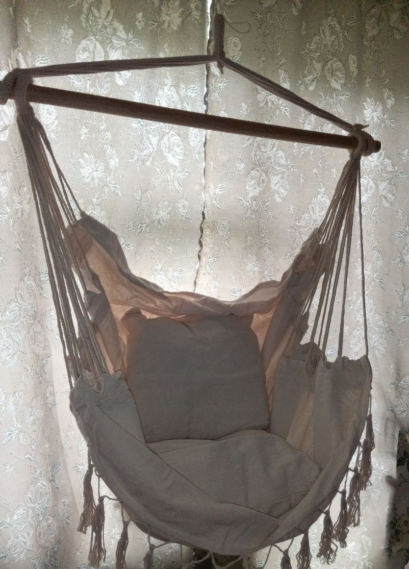 Гамак / Підвісне крісло + 2 подушки | кольори: бежевий, сірий