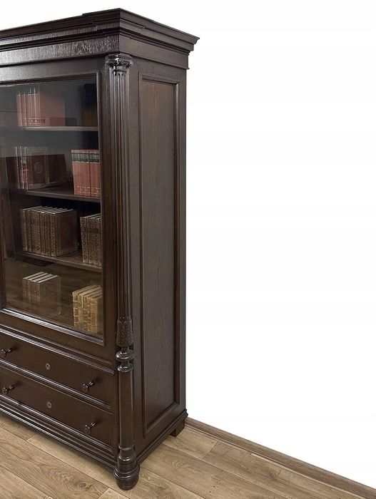 BIBLIOTEKA antyk XIX w. WITRYNA SZAFA rzeźbiona kolumny 2 szuflady