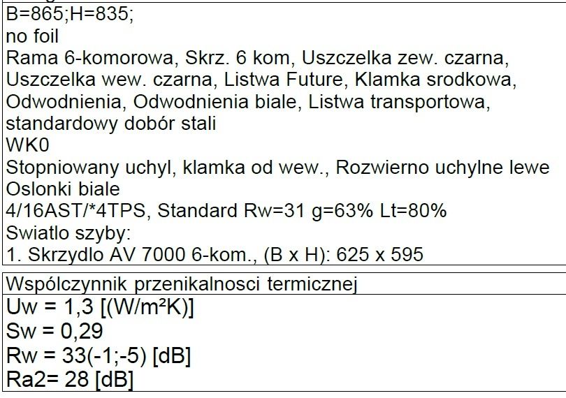 Okno PCV kol. biały wymiar szer. 865 x wys. 835