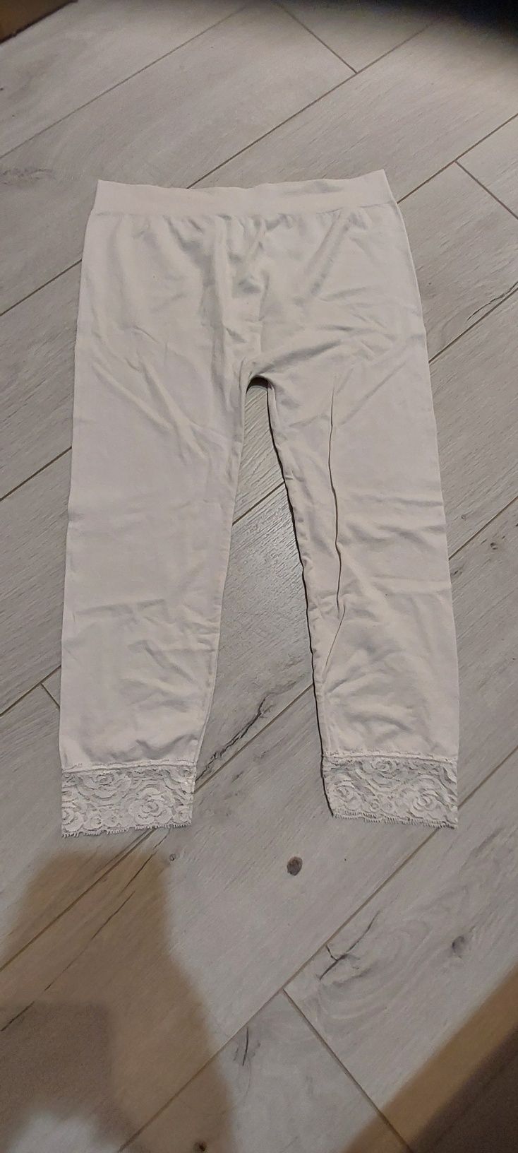 Legginsy z koronka leginsy białe 3/4 vintage M