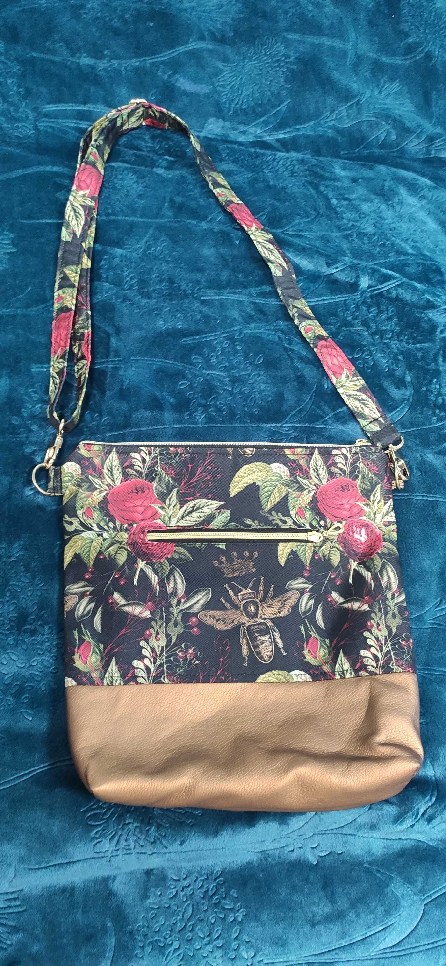 Unikalna torba handmade czerwień złoto czerń