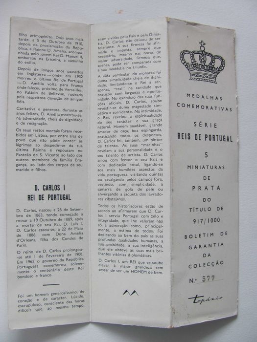 5 medalhas de prata comemorativas, Reis de Portugal, com garantia.