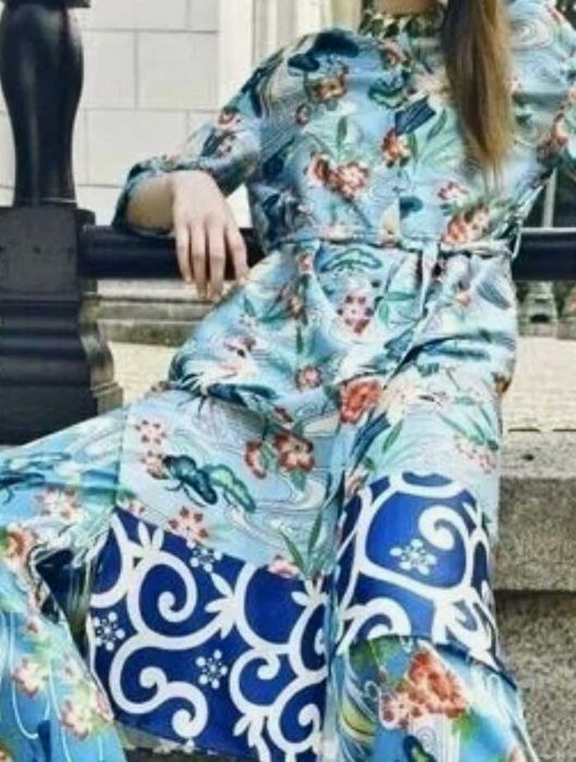 Zara Koszulowa Kimono z ptakami, kwiatami, orientalny pint rozmiar XS
