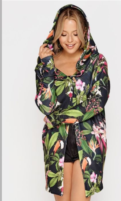 JUNGMOB bluza płaszcz z kapturem M L narzutka jungle floral 369 PLN